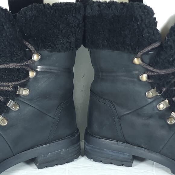 UGG Women's Fraser US7 Black Leather Lace Up Waterproof Mid Calf Shearling Boots - Picture 16 of 16
